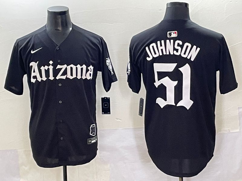 Men 2025 Arizona Diamondback 51 Johnson Black Five generations Joint Name Nike MLB Jersey style 1